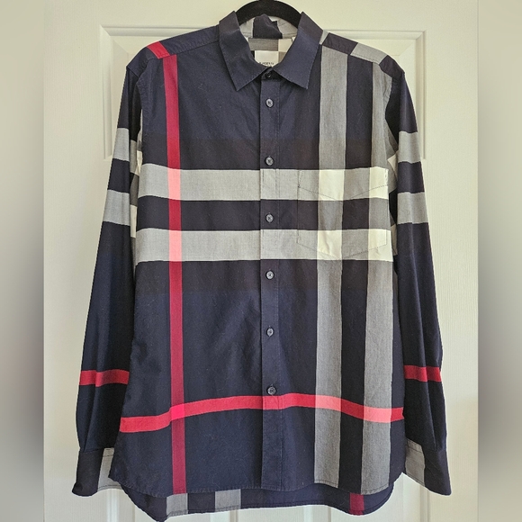 Burberry check stretch poplin shirt - size large